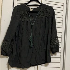 Green Long-sleeve Blouse with Tassels